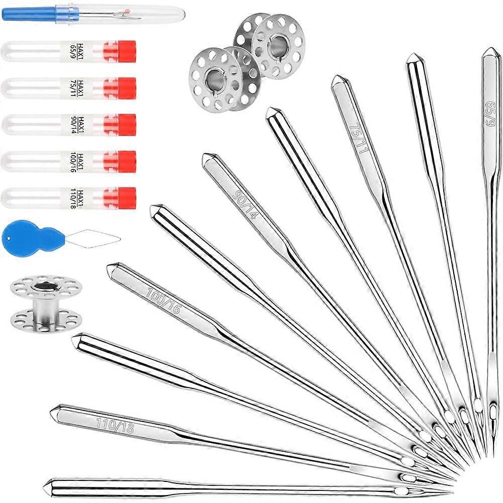 100 Pcs Universal Sewing Machine, 5 Size with Bobbin, Threader, Ripper, Compatible