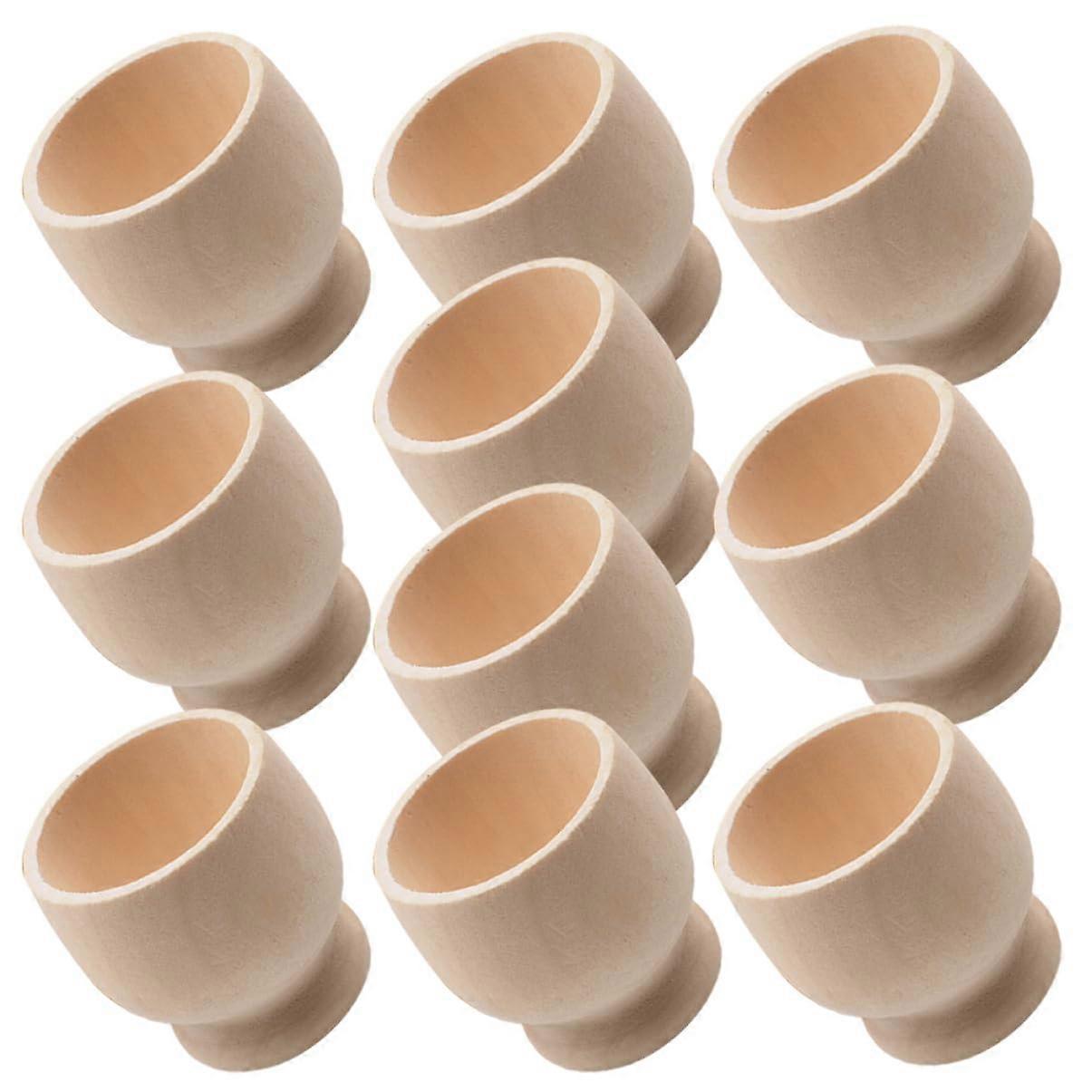 10pcs Blank Wooden Egg Cups for DIY Crafts and Rustic Easter Decoration Egg Holder Set