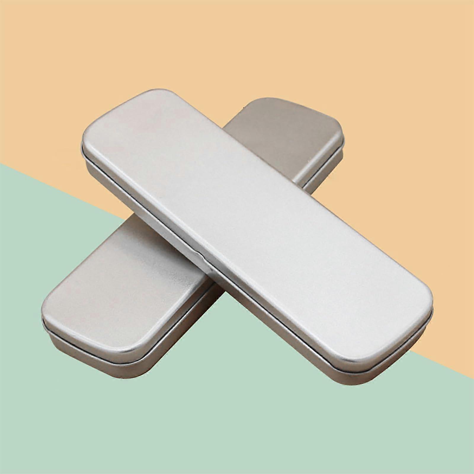 Silver Metal Tin Box Rectangular Pencil Case with Removable Lid, Durable Storage for Pens and Small Items