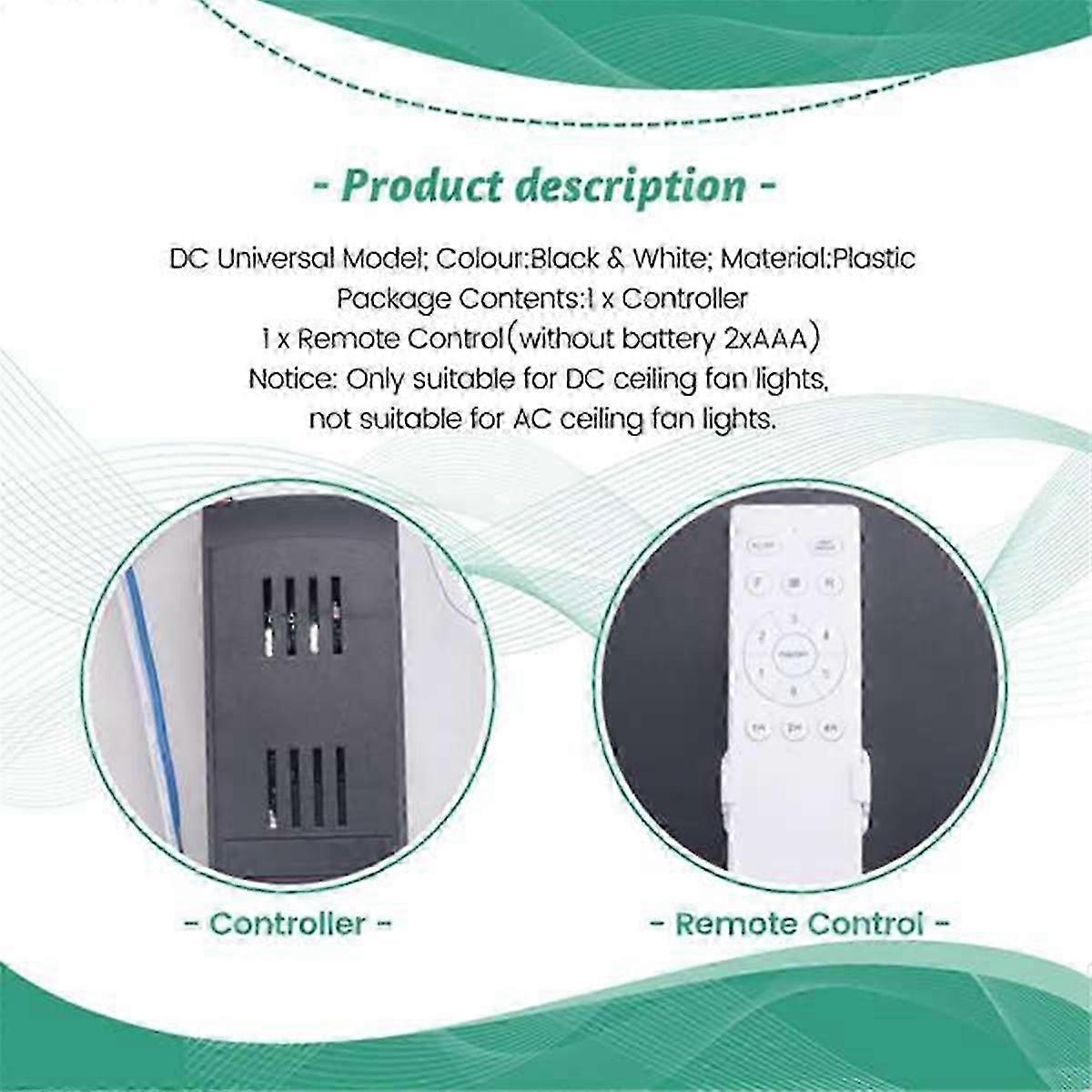 Universal ceiling fan remote control kit replacement, 50W, 6 speeds and timer, suitable for DC ceiling fans and lights