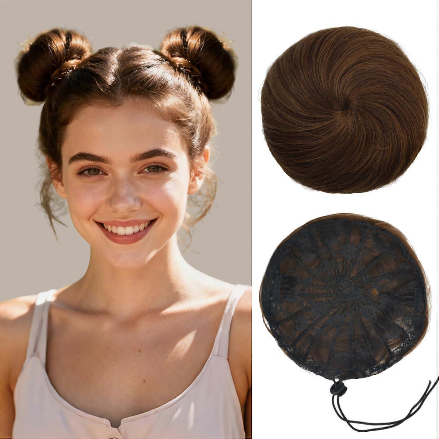 Human Hair Bun Extension Seamless Natural Blend Secure Drawstring Fit Chignon (#4)