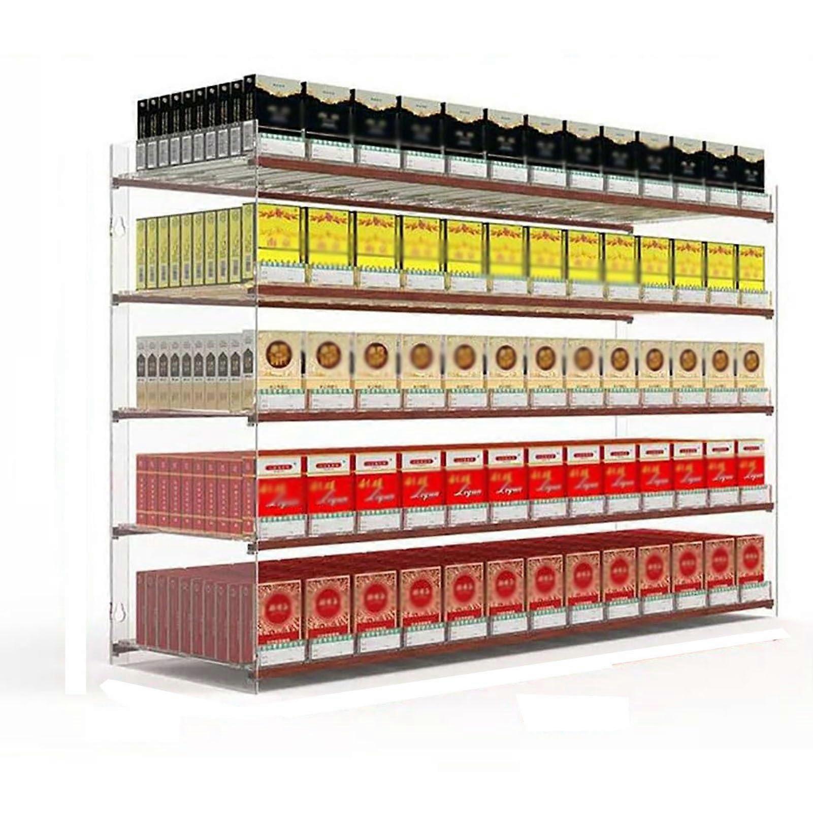 4 Tier Acrylic Cigarette Display Rack with Automatic Push Tray, Wall Mounted Clear Shelf for Retail Store