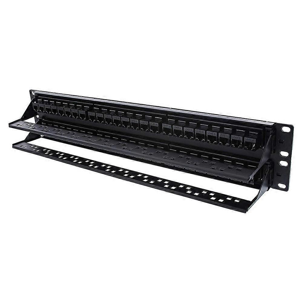 Rack 48 Port Straight-Through CAT6 Patch Panel RJ45 Network Cable Adapter Jack Ethernet Distribution Frame