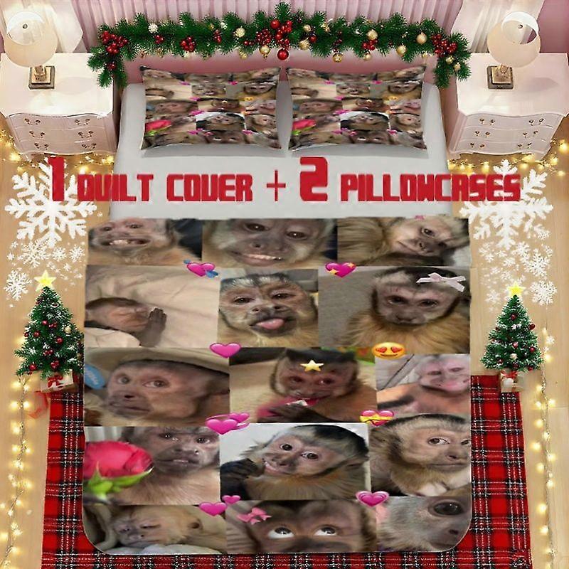 Monkey Face Printed Bedding Set  Polyester Fabric Digital Print Zipper Closure