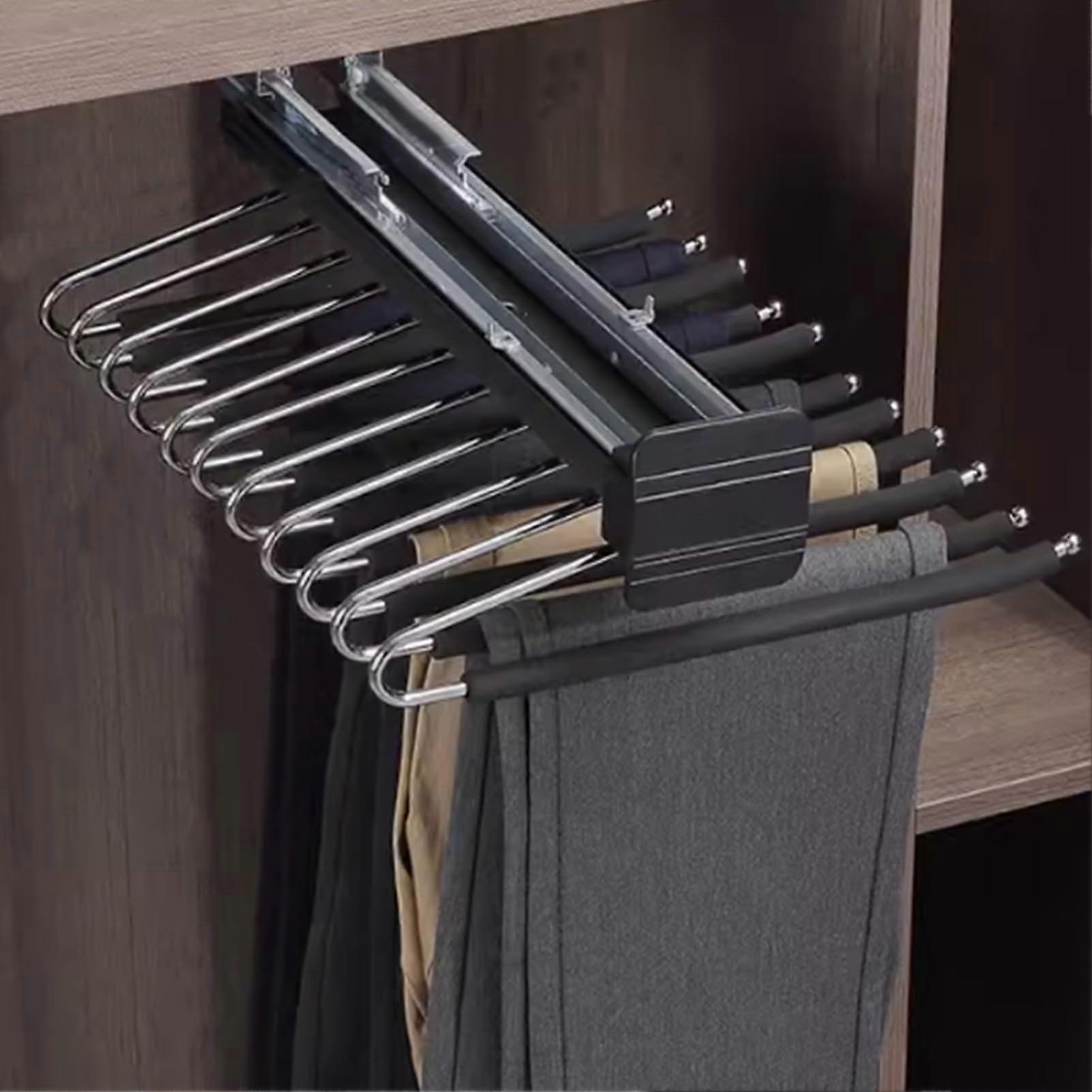 Pull Out Trouser Rack with Adjustable Extendable Closet Rod, 30kg Load, Quiet Slide, Space Saving