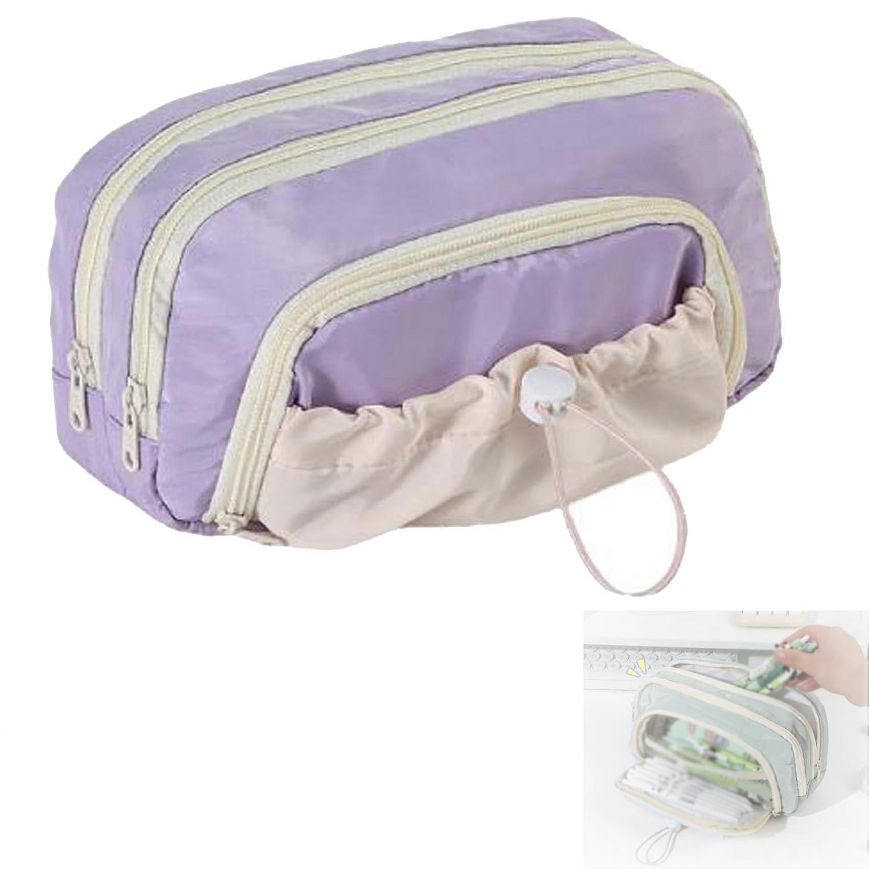Large Capacity Waterproof Pencil Case with MultiPocket Drawstring Closure for Students, Purple