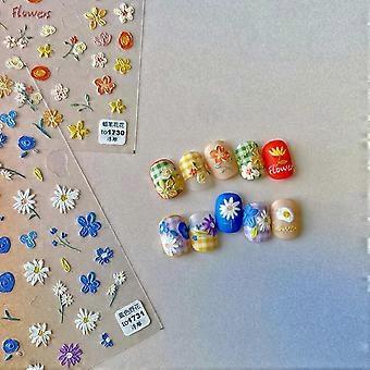 Nail Art Stickers with 5D Embossed Floral Design, SelfAdhesive Daisy and Wildflower Decals for Spring