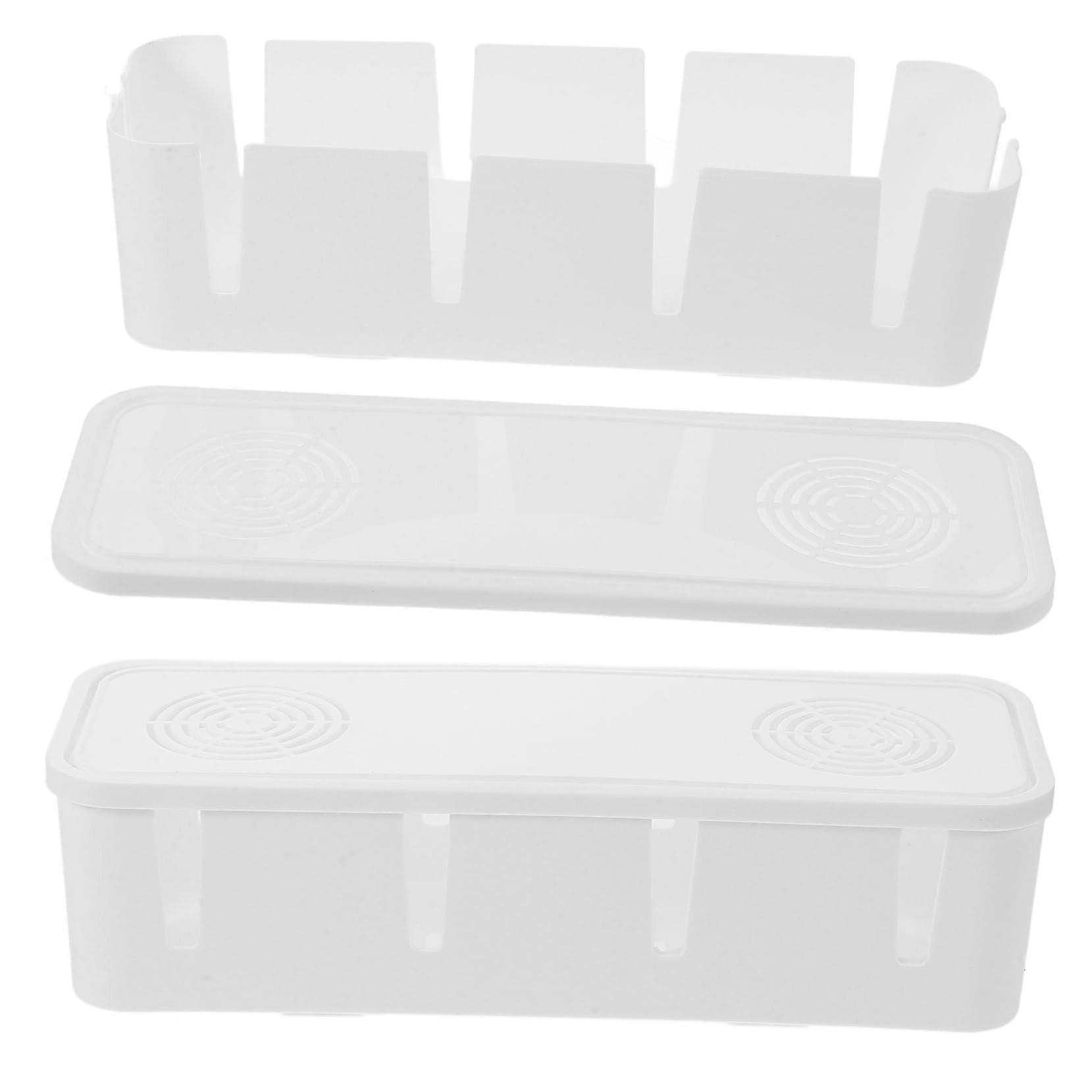 Cable Management Box Set with Lid, Ventilated Power Strip Organizer for Desktop Cable Clutter Reduction