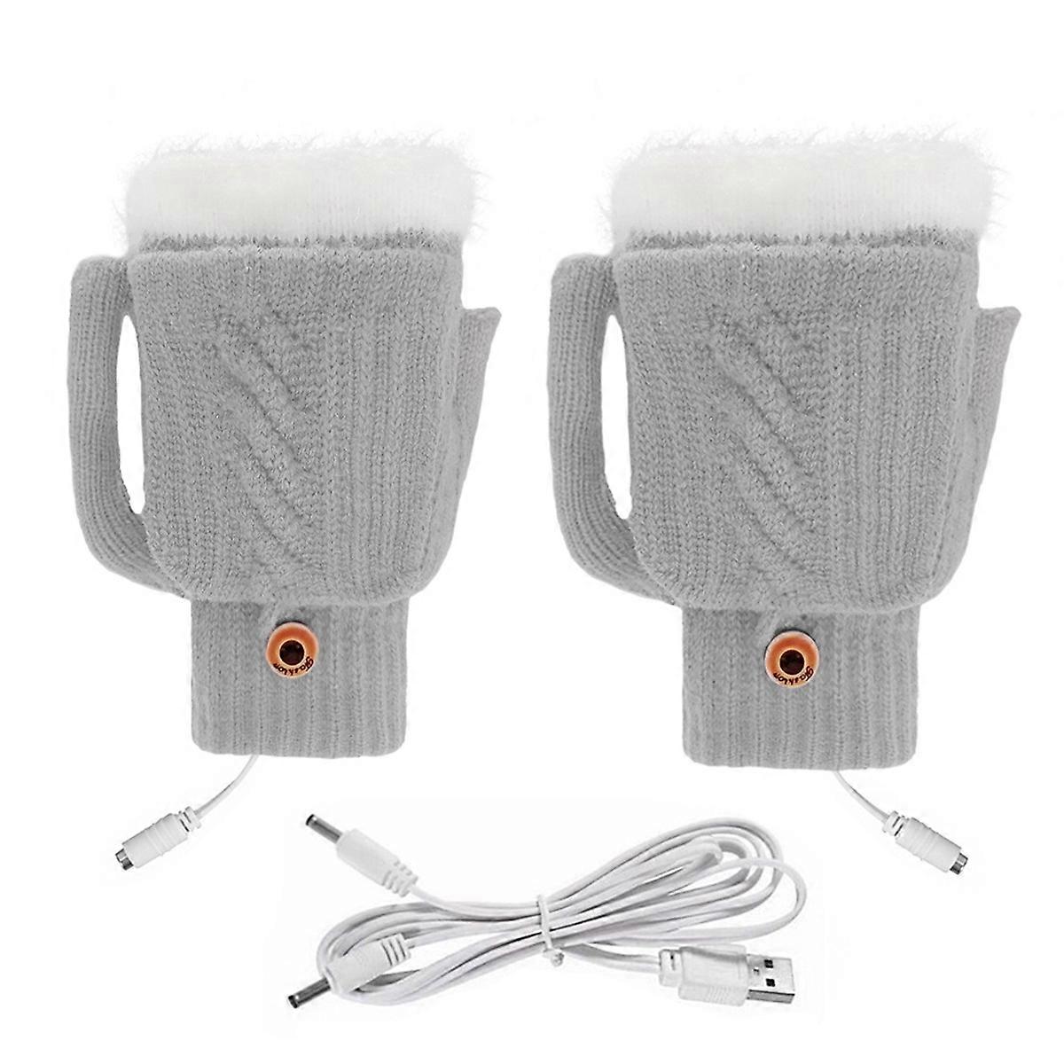 USB Electric Heated Gloves Double-Sided Heating Gloves Waterproof Adjustable Temperature Gray