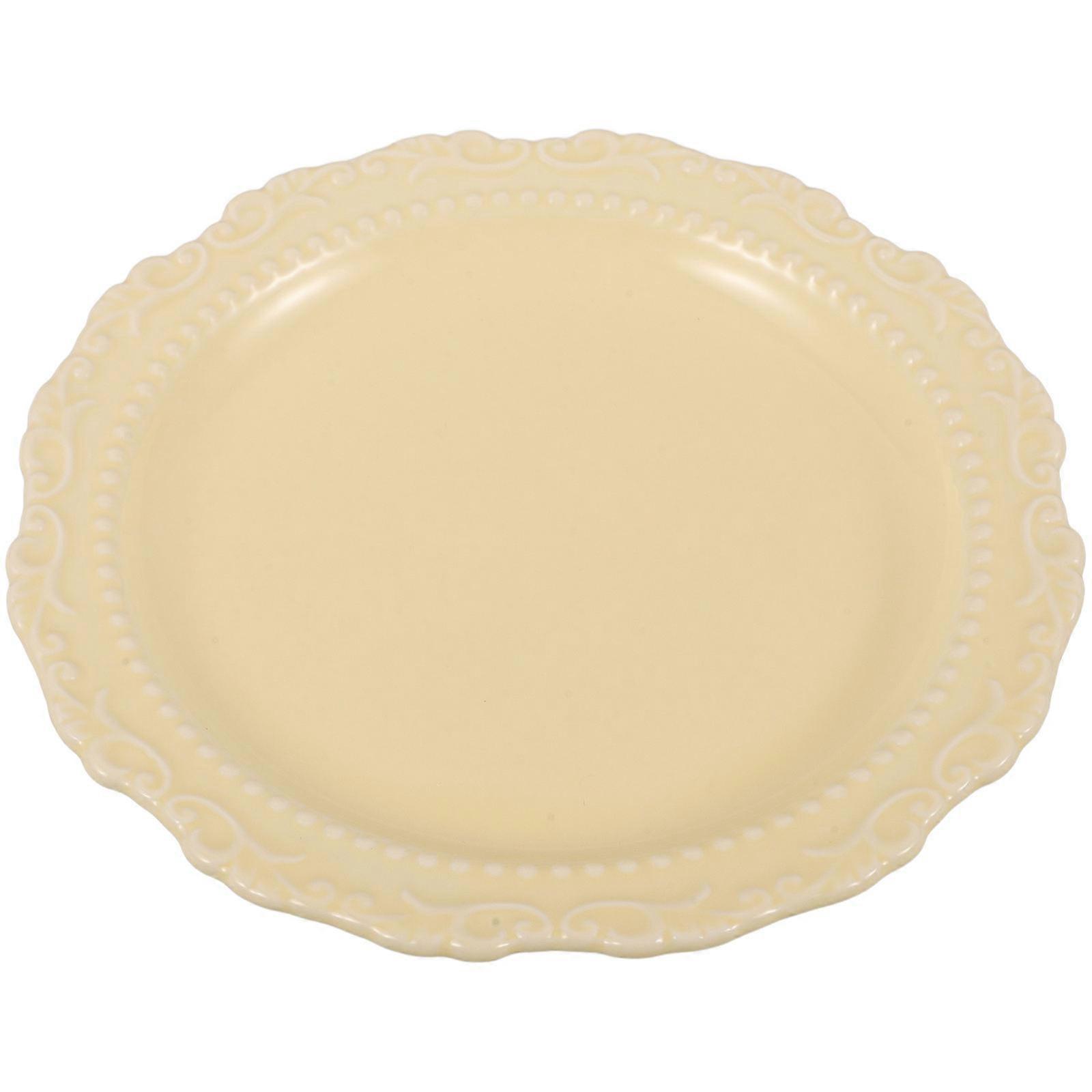 Ceramic Dinner Plates Embossed Design for Serving 2Pcs Yellow Tableware