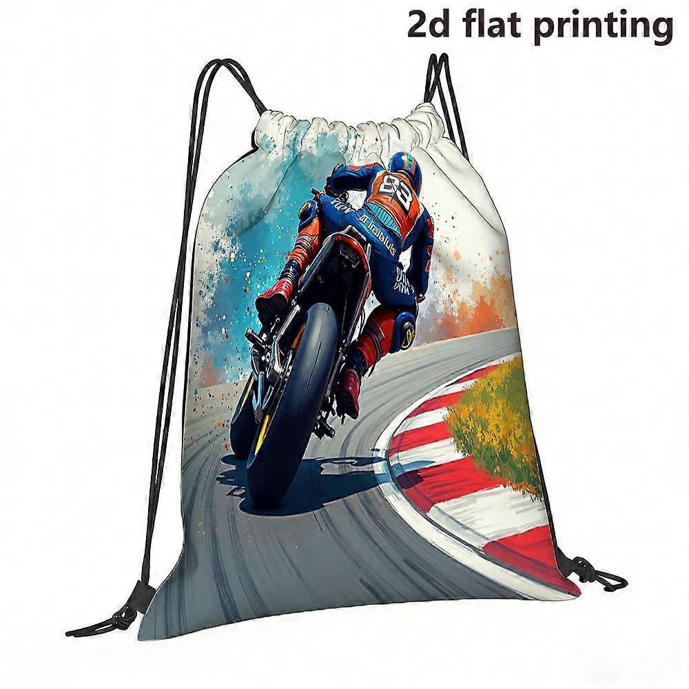 2D Flat Drawstring Bag, Motorcycle Racing Pattern Multifunctional Drawstring Backpack, Large-capacity Durable Gym Bag, U-Cqazw