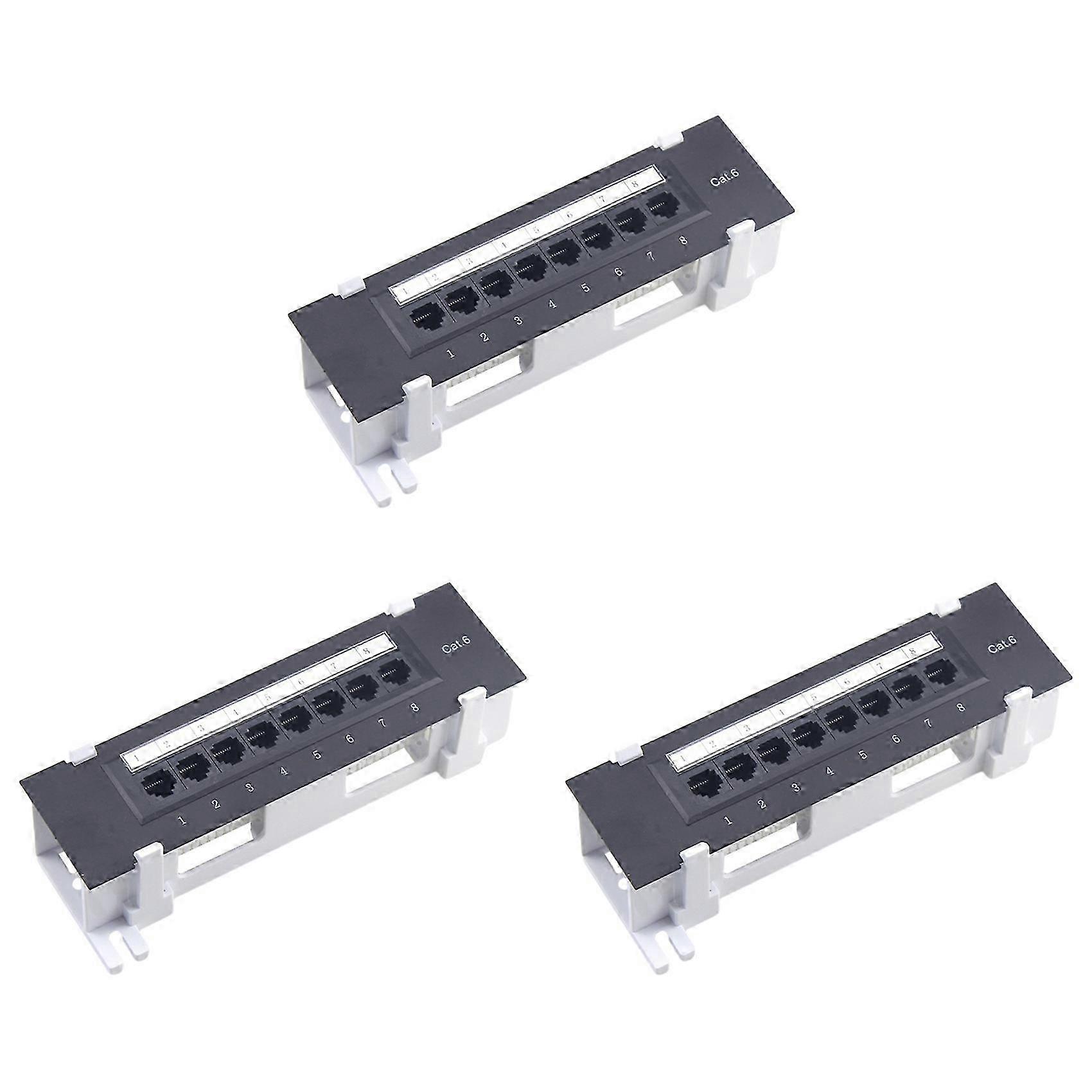 3X 8 Port Patch Panel compatible with Cat. 6 Versatile Data Center Plastic Wall Mount compatible with Computer Home