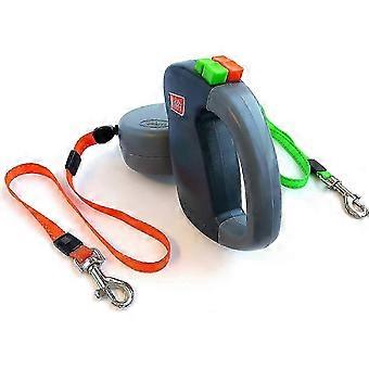Dual Reflective Retractable Leash for Two Dogs - 10ft Length, 50 lbs Support, Dual Locking Mechanism, Reflective Orange & Green