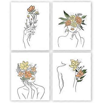 Abstract Line Art Poster Minimalist Wall Art Prints for Girls Women Bedroom 4 Pcs Woman Face Drawing Unframed Canvas Painting Modern Aesthetic Room De