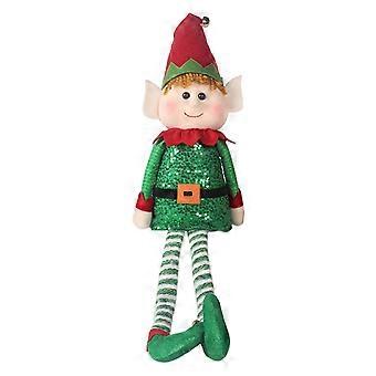Bambola dell'elfo di Natale Bambola di peluche morbida farcita a gamba lunga con cappello da Babbo Natale per la decorazione della parete anteriore del davanzale del giardino all'aperto per interni