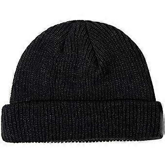 Unisex Winter Trawler Beanie Mütze, kurze Retro-Rippmütze, Fischermütze mit Strickbündchen, schwarz, Einheitsgröße