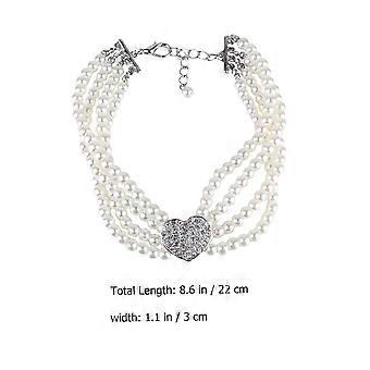 Dog Necklace Four Row Pet Pearl Necklace for Wearing White Crystal