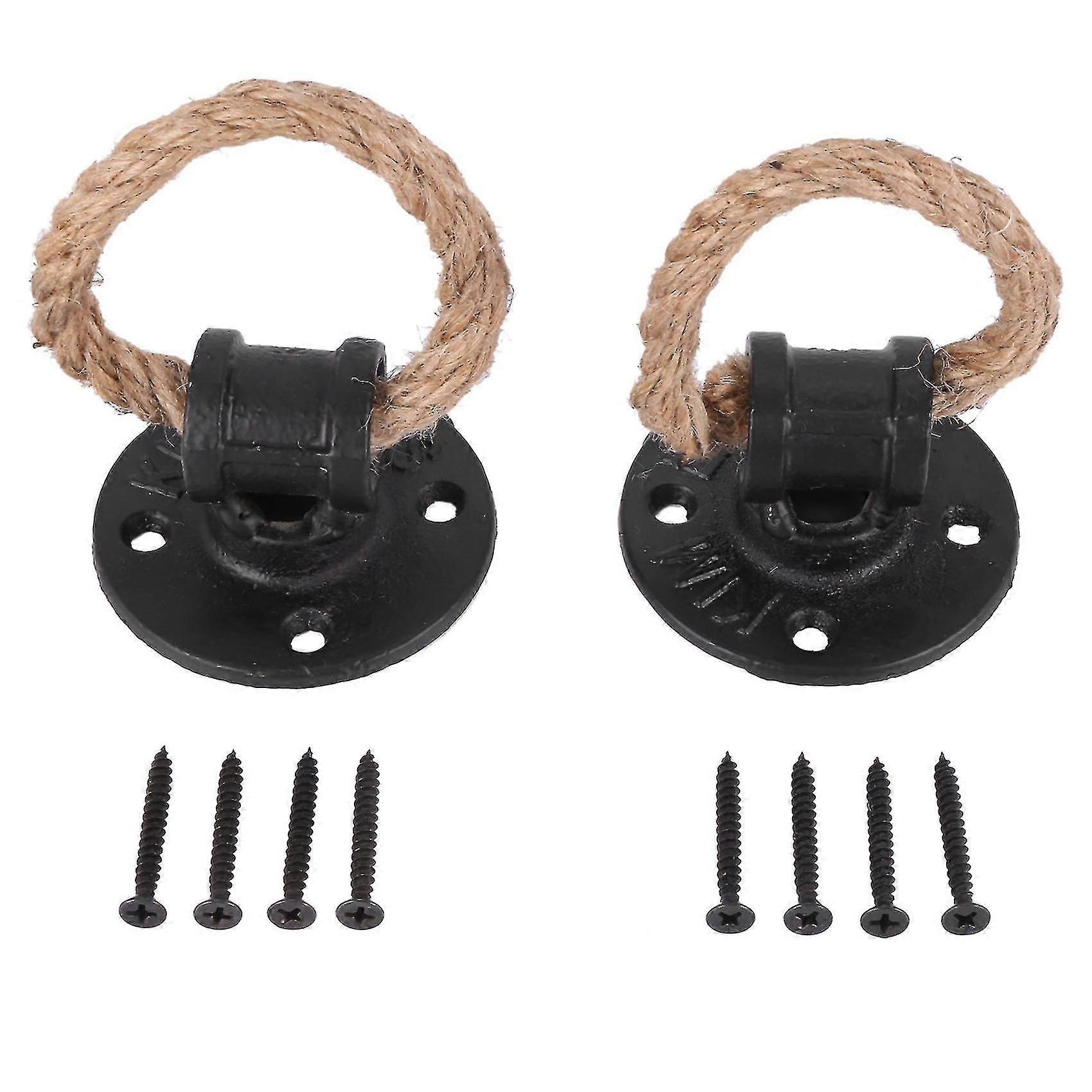 Vintage Hemp Rope Cabinet Handles, Black Bronze Drop Ring Drawer Knobs, 2-Pack Retro Cupboard Pulls