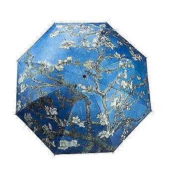 Van Gogh Ölgemälde Automatischer Regenschirm Kleiner Frischer Vinyl-Regenschirm Ölgemälde Automatisch Winddicht Windbeständig Sonnenschutz Faltbar,l
