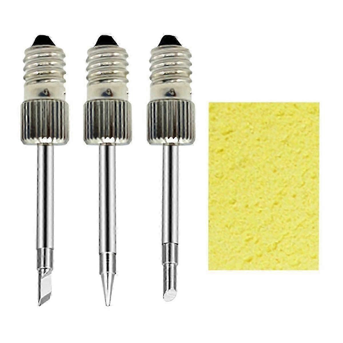 3pcs Welding Soldering Tips Threaded Soldering Head With Cleaning Sponge Soldering Tips Compatible E10 Interface Tool(silver)-j