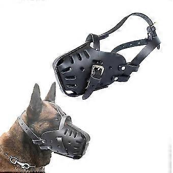 Adjustable Black German Shepherd Malinois Muzzle, Leather Mouth Guard for Biting 2025.B3