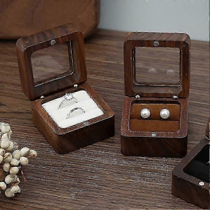 Vintage Wooden Ring Box Square Compact