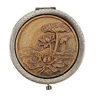 Compact Dual-Sided Folding Makeup Mirror, Sandalwood Glass Alloy, Portable Retro Cosmetic Mirror for Travel School Home, 1Pcs