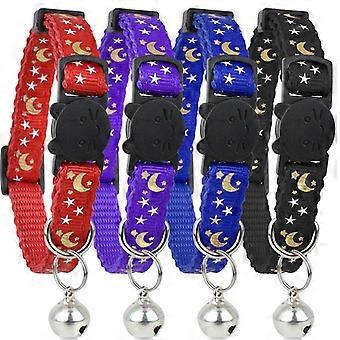  4-piece cat collar with stars and moon, reflective design, bell, safety collar, nylon pet collar szrh31