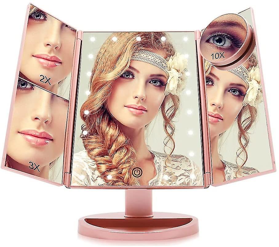 Make-up Mirror With Lighting Dimmable, Foldable Make-up Mirror With Magnifying