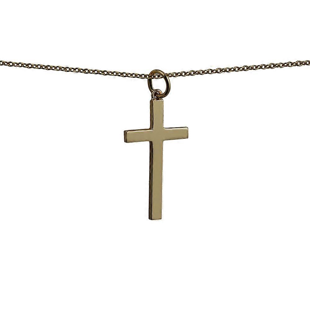 9ct Gold 25x15mm plain solid block Cross with a cable Chain 16 inches Only Suitable for Children
