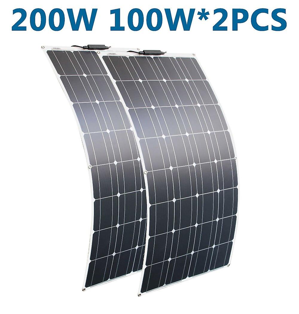 100w 200w Esnek Güneş Paneli 10a / 20a Güneş Regülatörü Kablosu ile 12v Pil Şarj Cihazı Ev Çatısı