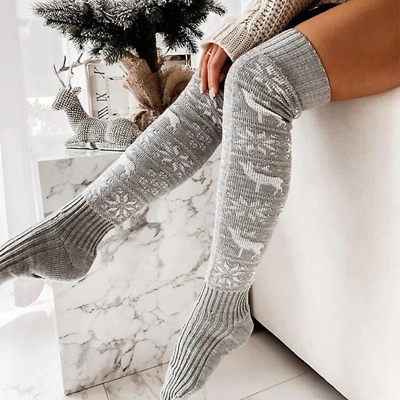 2pcs Christmas Knitting Wool Stockings Female Elk Snowflake Stockings