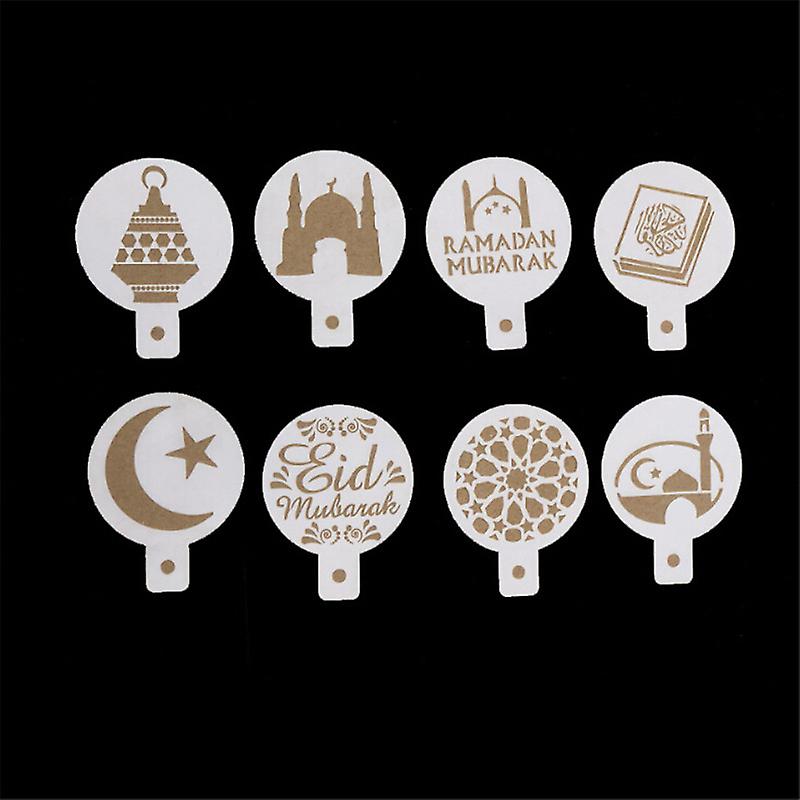 8pcs/set Mosque Eid Mubarak Ramadan Design Coffee Stencils Cake Templates