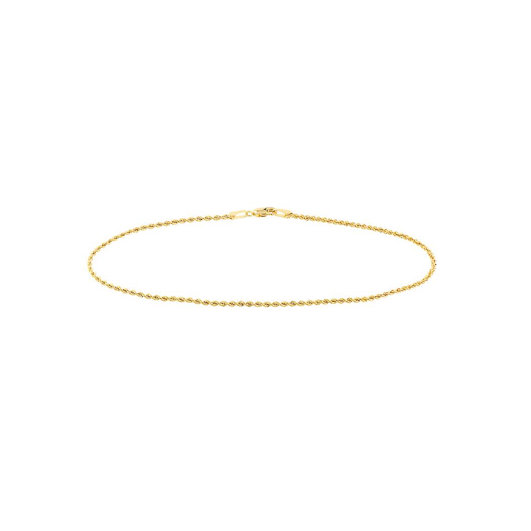 Pulseira de Tornozelo de Corrente de Corda Oca de Ouro Amarelo Sólido 14k 10 Polegadas para Mulheres e Homens