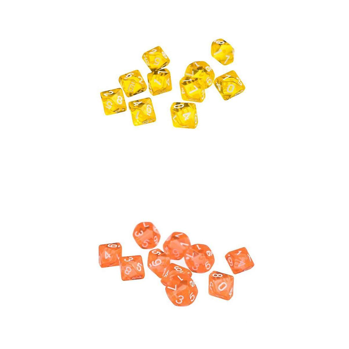 20 Pieces D10 Polyhedral Dice for Dungeons and Dragons Yellow+Orange