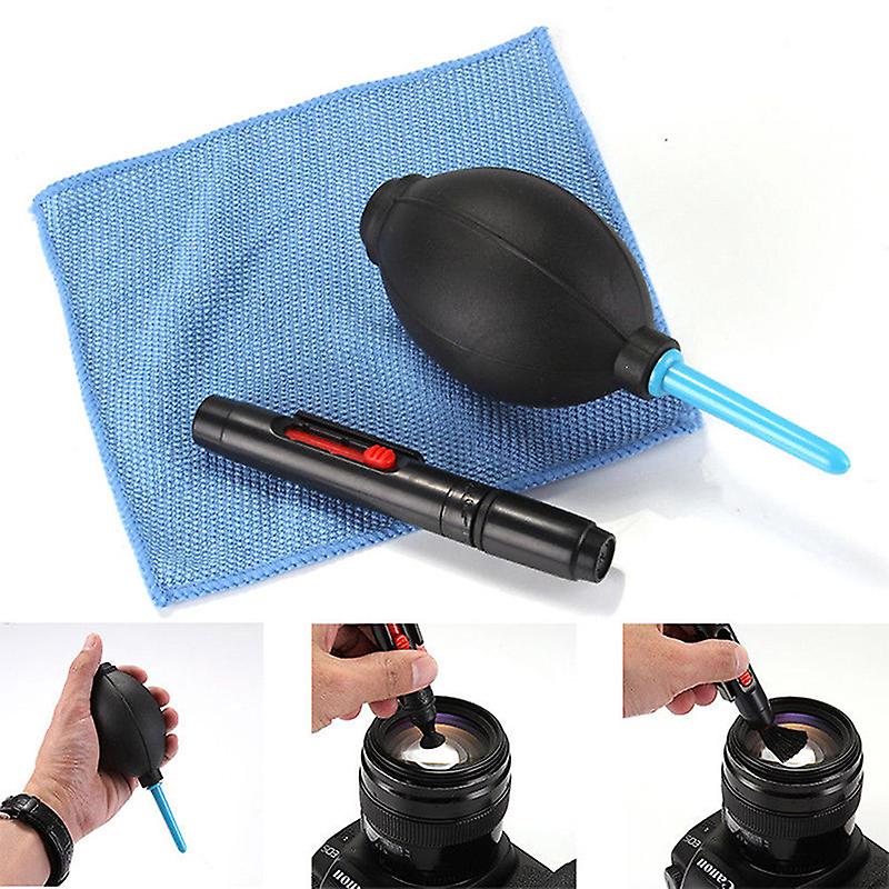 3 In 1 Lens Cleaning Cleaner Dust Pen Blower Cloth Kit For Dslr Vcr Camera