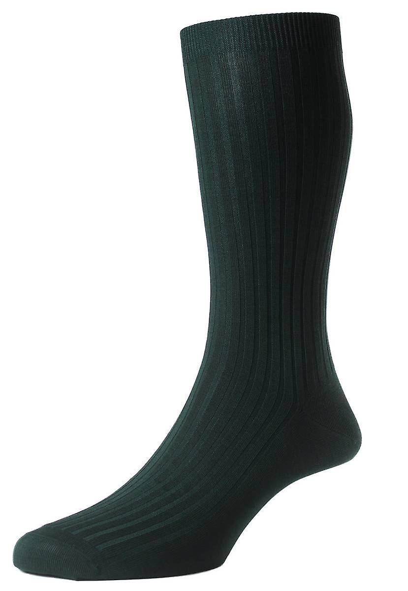 Pantherella Danvers Rib Cotton Lisle Socks - Dark Green