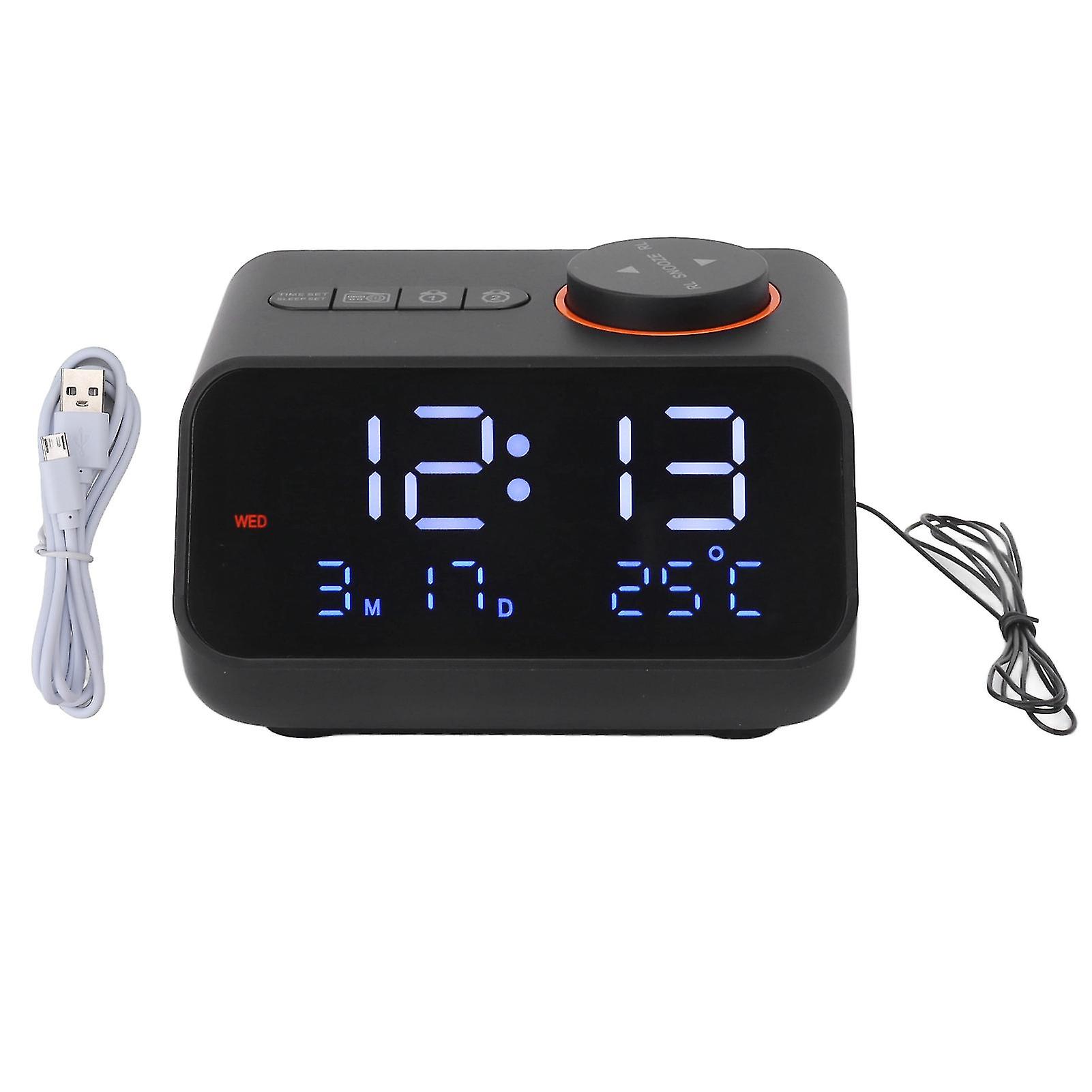 LED Digital Alarm Clock Radio with FM Radio, Temperature and Humidity Display, for Home, Bedroom, Office, Black