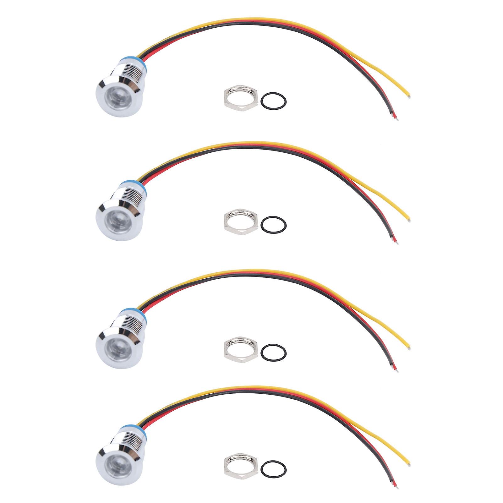 4 Sets 12mm Pre-Wired LEDs: Waterproof 2-Color Indicators, Common Cathode 3-6V (Red/Yellow)