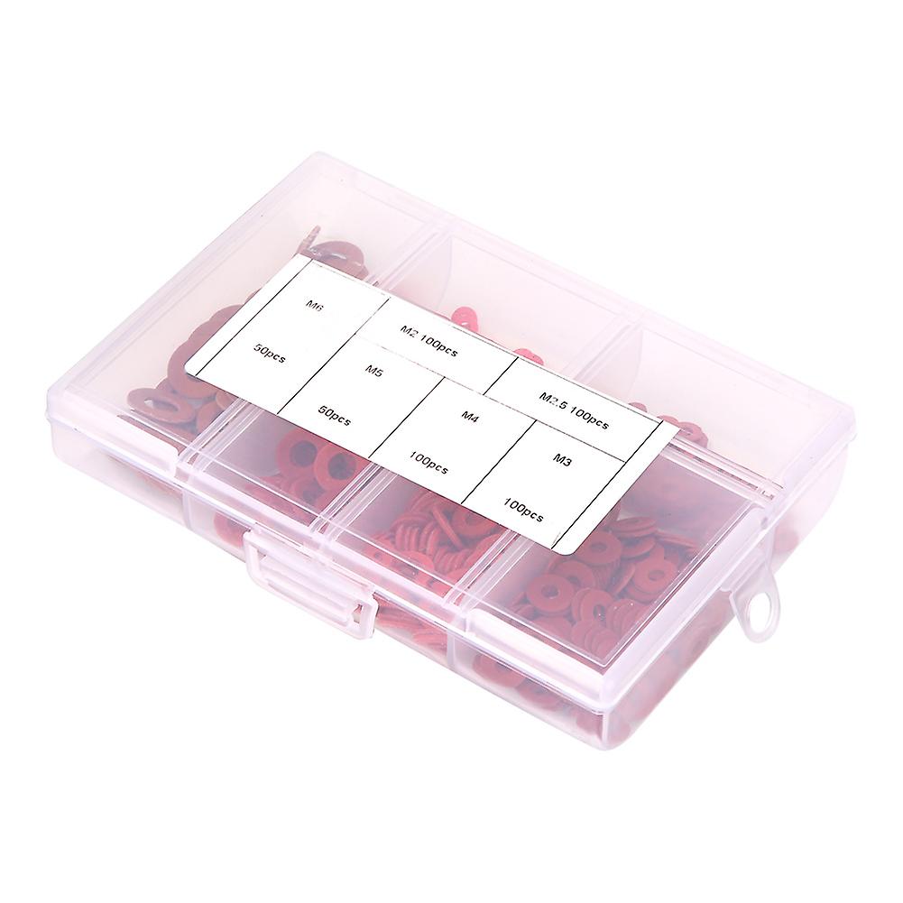 Pack of 500 insulating flat washers in carbon steel, zinc plated, white and red.