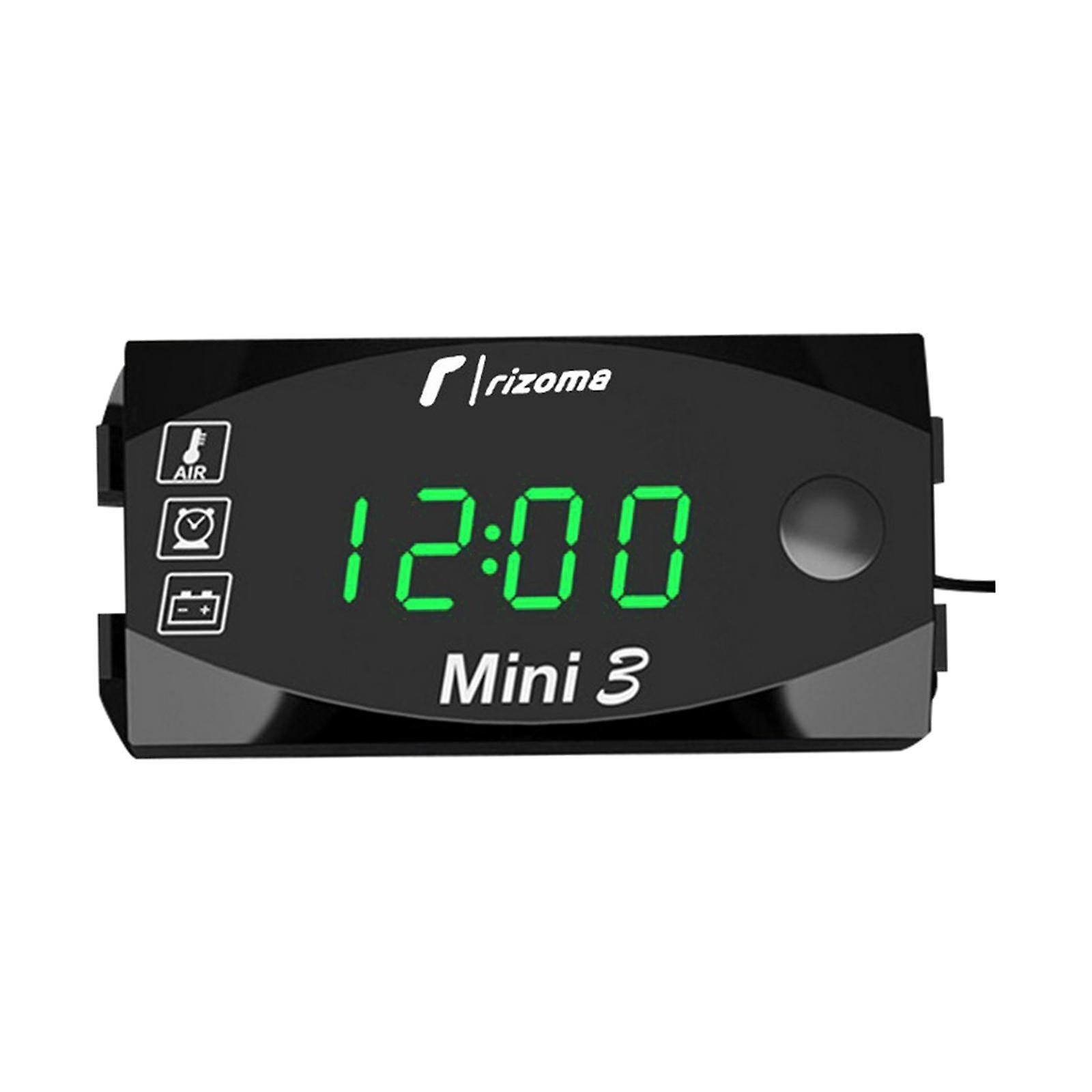 Motorcycle Time Clock Thermometer Voltage Voltmeter Waterproof 6V-30V  green