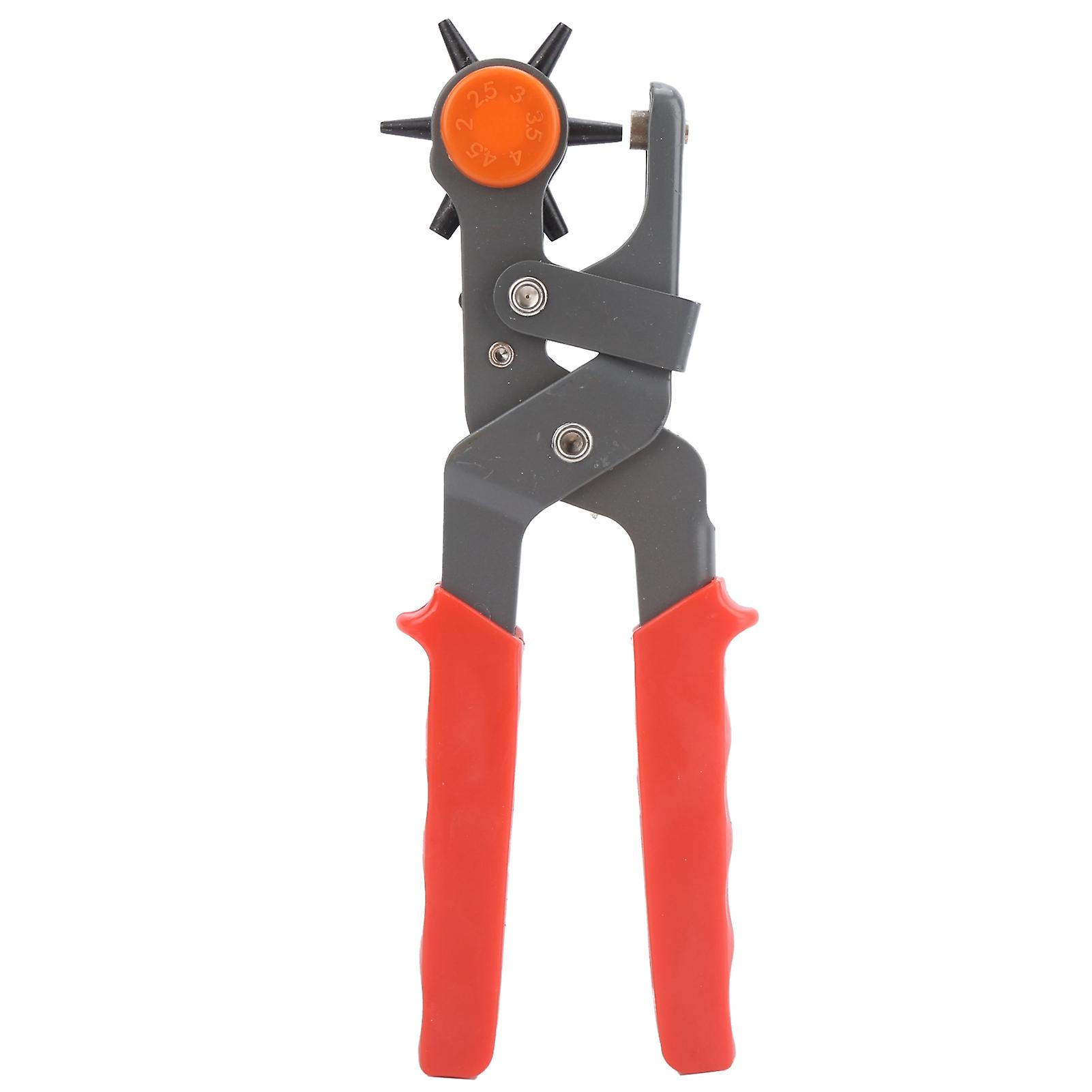 Leather Hole Punch Pliers Multi-Function Manual Belt Clamping Tool with 6 Round Hole Sizes for DIY Crafting and Repairs