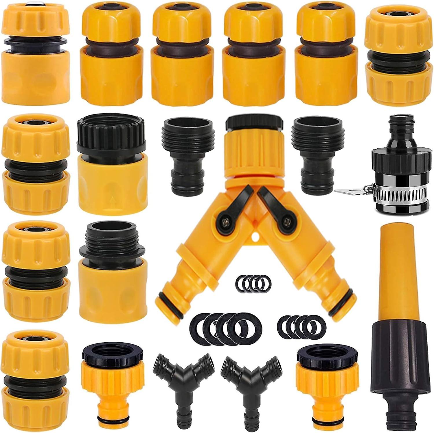 Garden Hose Connectors Fitting Set Hose Pipe Quick Connector Inlet Adapter Reels Carts, Water Connection, Hosepipe Fitting Fits 1/2 & 3/4 Inch