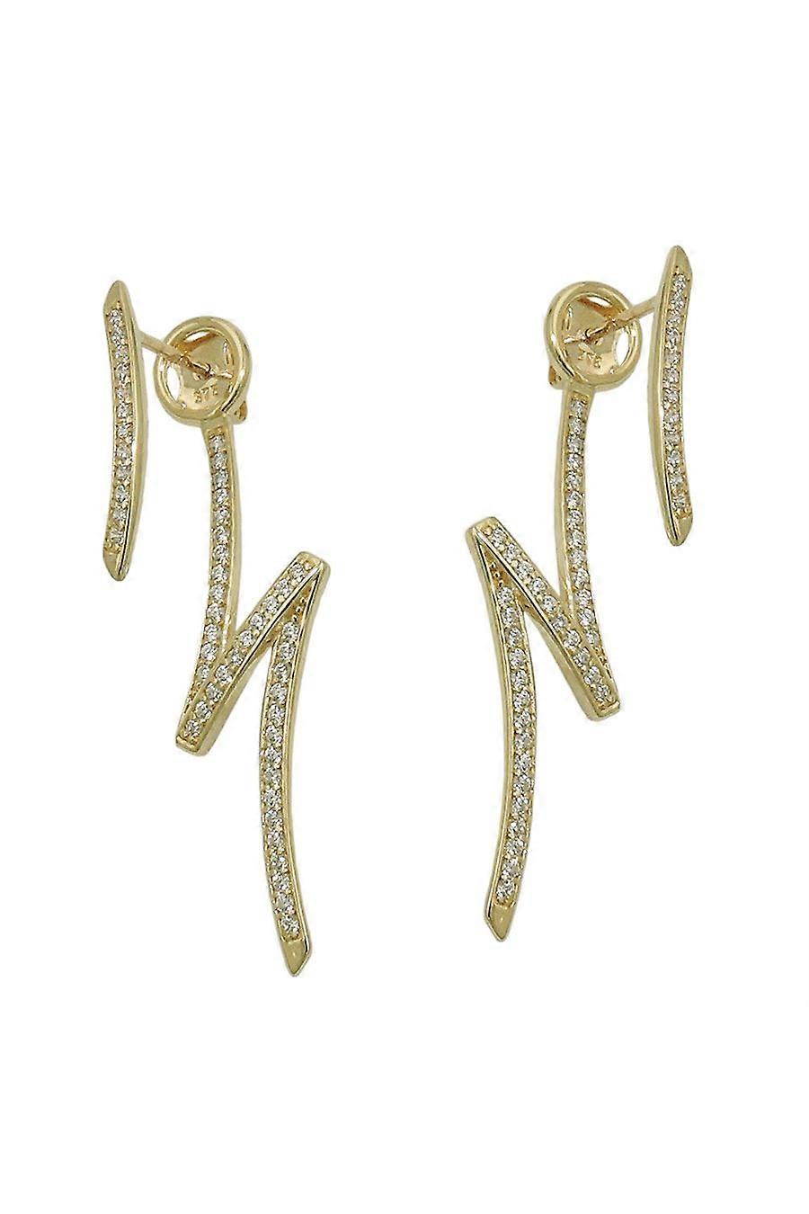 Stud Earrings 38x2mm Lightning Two-piece Cubic Zirconia 9k Gold - Gl431395