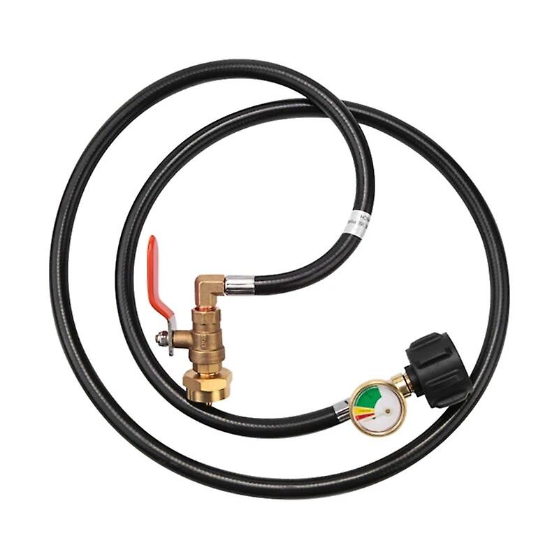 Propane Refill Adapter Hose With Gauge And ON/Off Control Valve For 1LB Propane Gastank~23360
