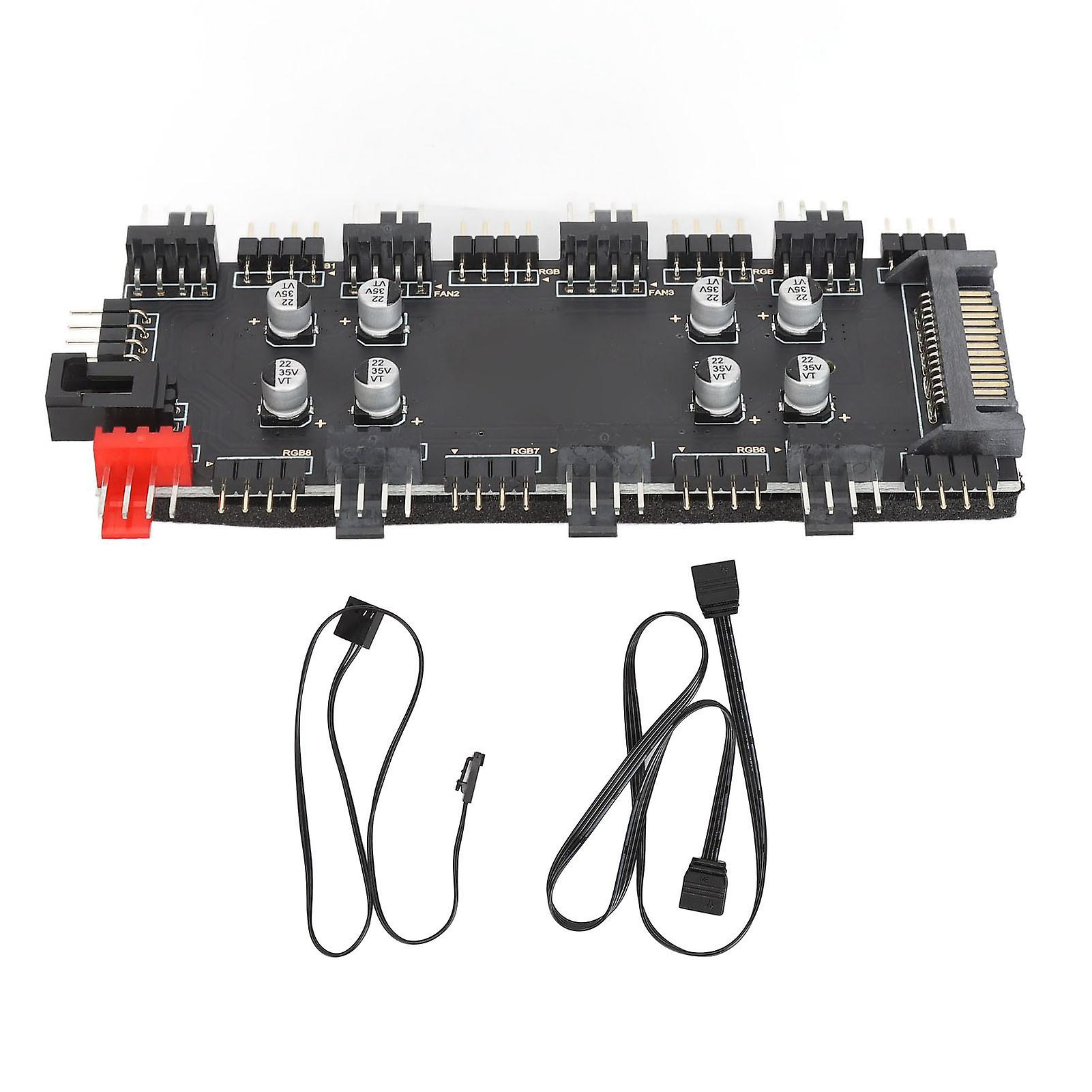 12V 4PIN ARGB and PWM Hub 8 Channel PC Fan PWM HUB Expand Motherboard Fan ARGB Interfaces with for SATA Power Supply