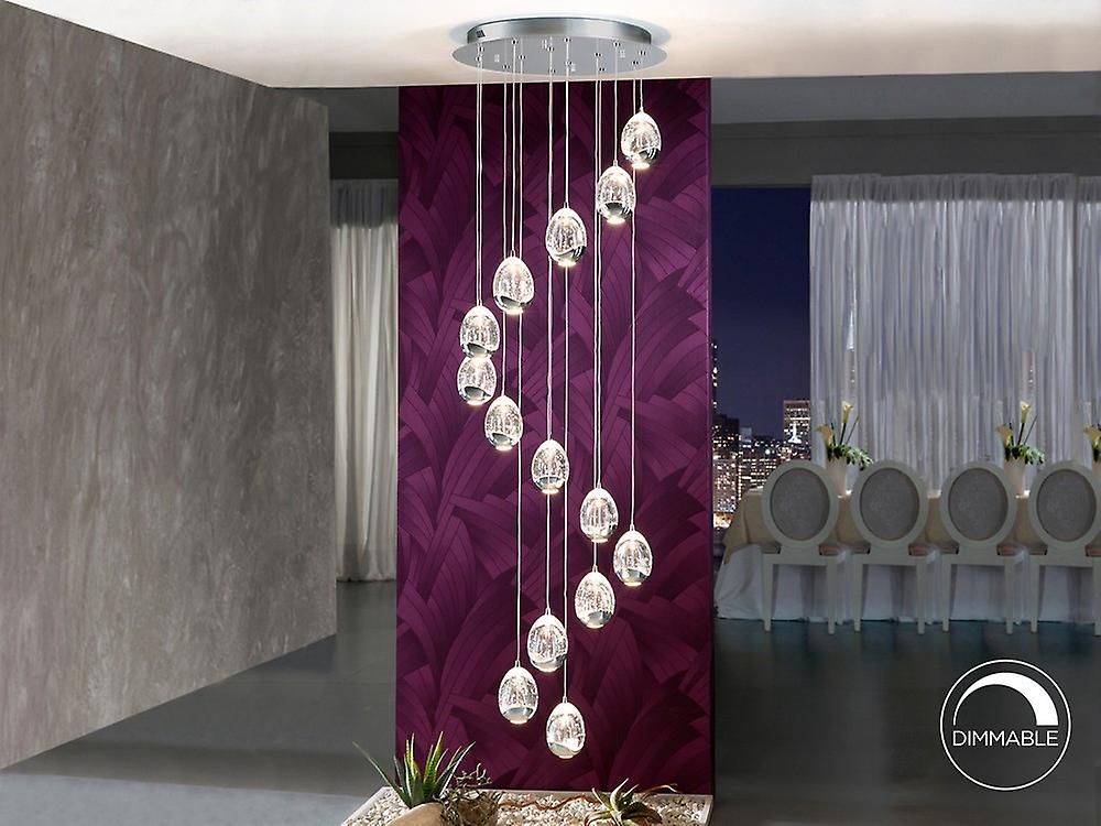 Rocao Dimmable 14 Light Integrated LED Light Pendant Light Cluster Drop, Chrome, Bluetooth control