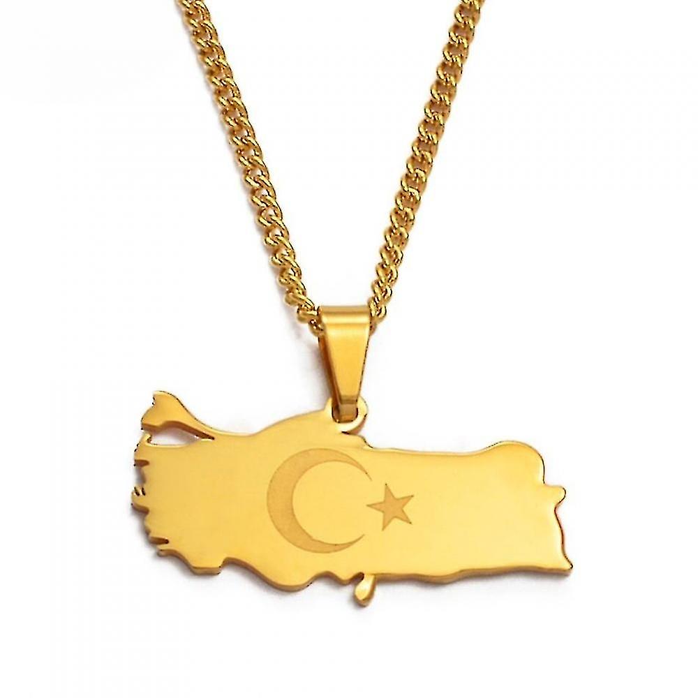 טורקיה מפה דגל זהב צבע כסף שרשרת תליון לנשים גברים טורקים תכשיטים פטריוטי WVJ E