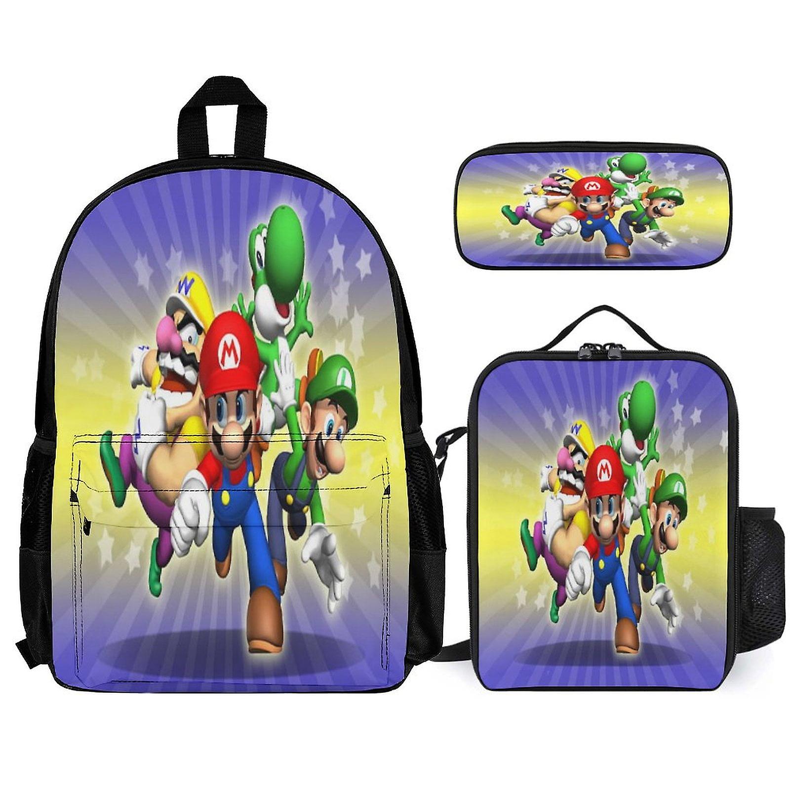 Super Mario Backpack 3 Piece Set Laptop Backpack with Pencil Case Lunch Bag Combination