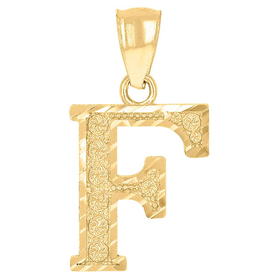 10Kイエローゴールドユニセックス文字名パーソナライズされたモノグラムイニシャルFアルファベットチャームペンダントネックレス21.1x11mmワイドペンダンダン
